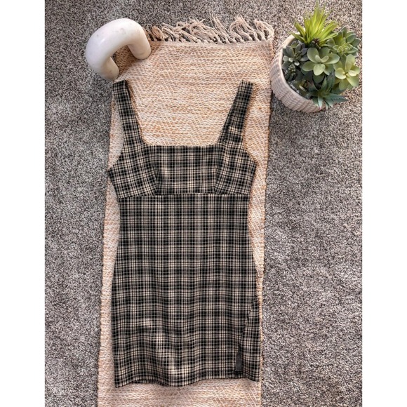 Pink Lily Plaid Mini Dress Square Neck Rachel Green Friends Style Small - Picture 2 of 6